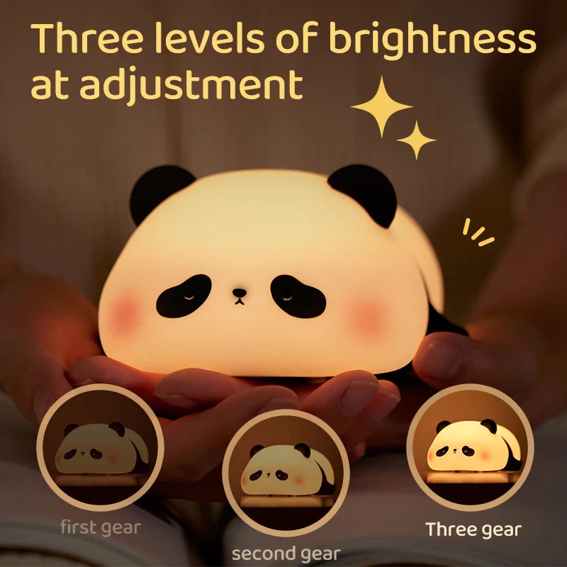 Black & White Panda Night Light, LED Squishy Novelty Animal Night Lamp, 2 Level Dimmable Nursery Nightlight