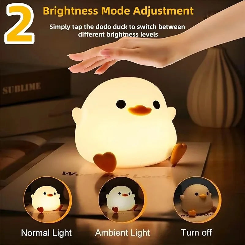 White Duck Night Light, LED Squishy Novelty Animal Night Lamp, 2 Level Dimmable Nursery Nightlight
