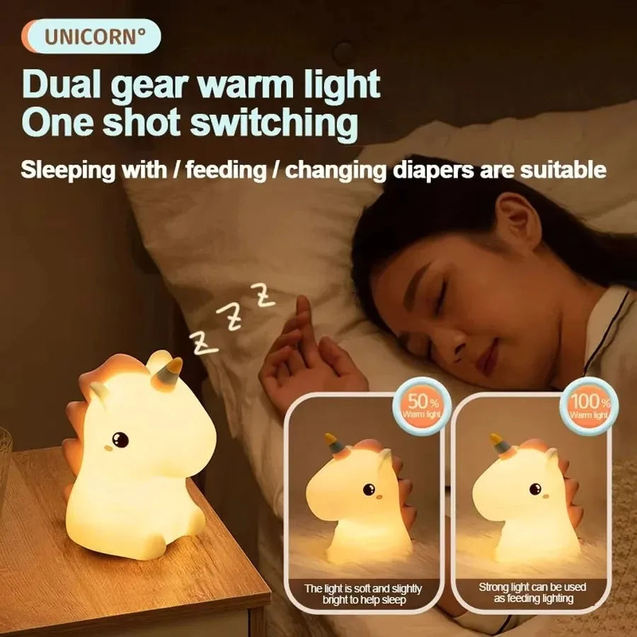 Tangerine Unicorn Night Light, LED Squishy Novelty Animal Night Lamp, 2 Level Dimmable Nursery Nightlight