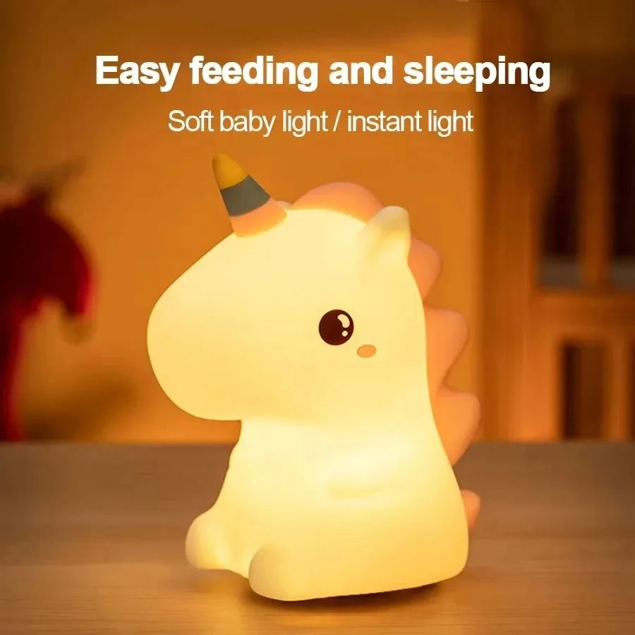 Tangerine Unicorn Night Light, LED Squishy Novelty Animal Night Lamp, 2 Level Dimmable Nursery Nightlight