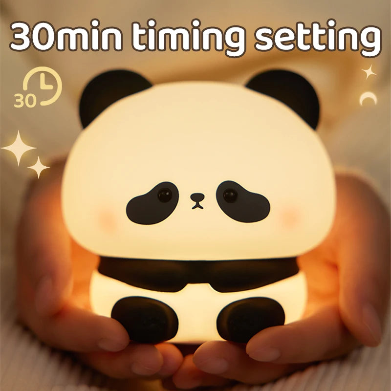 Black & White Panda Night Light, LED Squishy Novelty Animal Night Lamp, 2 Level Dimmable Nursery Nightlight