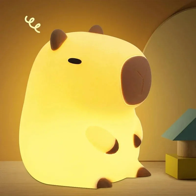 Tangerine Capybara Night Light, LED Squishy Novelty Animal Night Lamp, 2 Level Dimmable Nursery Nightlight