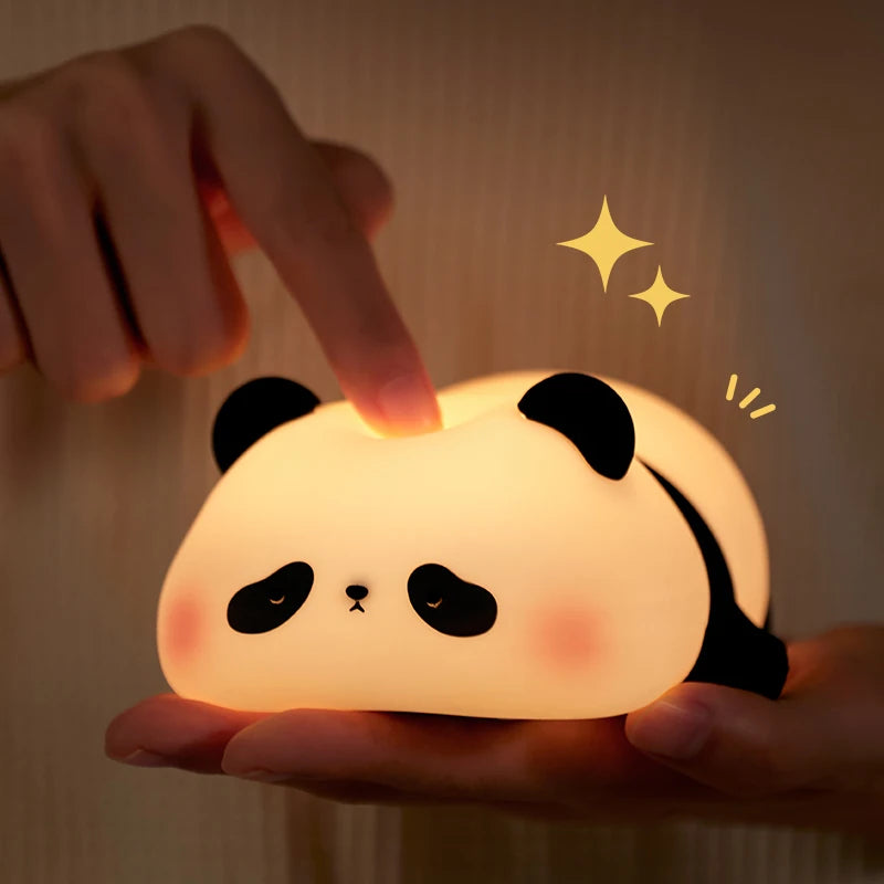 Black & White Panda Night Light, LED Squishy Novelty Animal Night Lamp, 2 Level Dimmable Nursery Nightlight