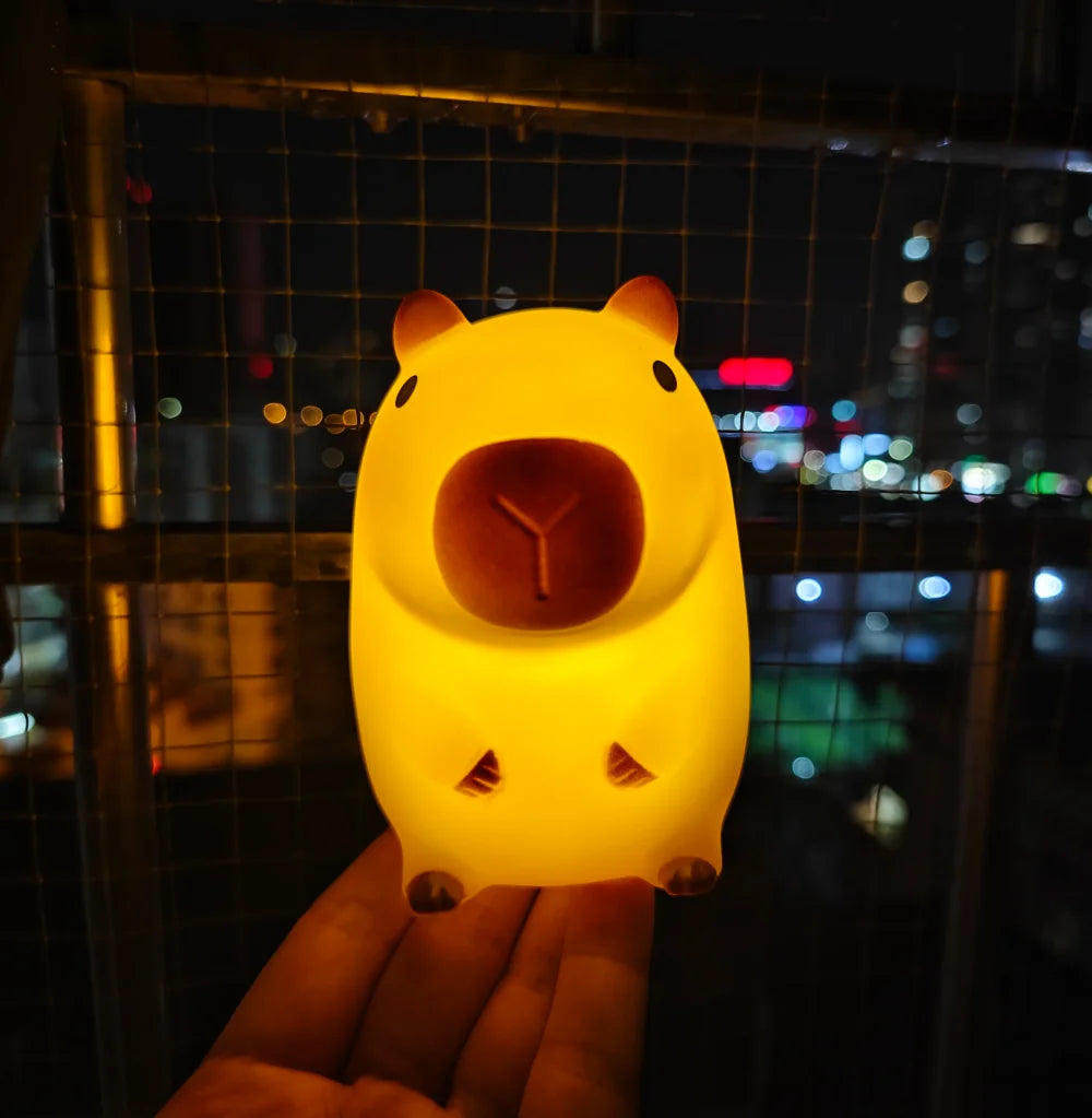 Tangerine Capybara Night Light, LED Squishy Novelty Animal Night Lamp, 2 Level Dimmable Nursery Nightlight