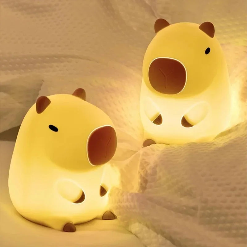 Tangerine Capybara Night Light, LED Squishy Novelty Animal Night Lamp, 2 Level Dimmable Nursery Nightlight